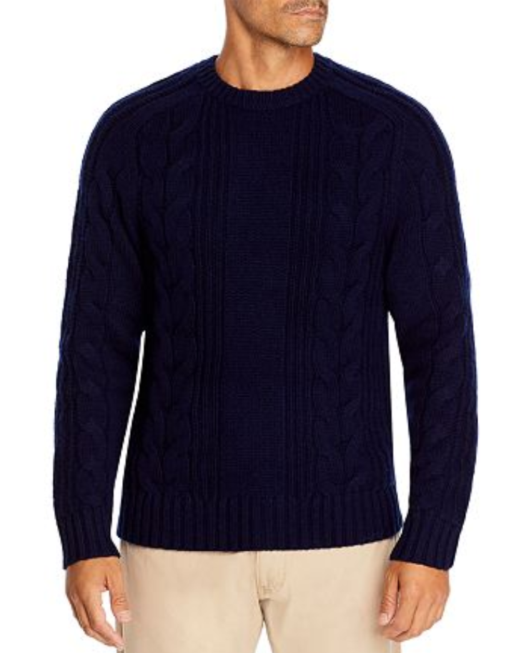 The Men's Store Wool Blend Cable Knit Crewneck Sweater