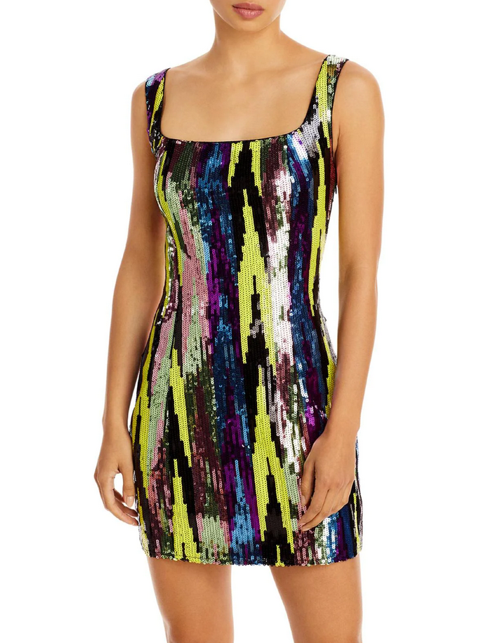 Aqua Ikat Sequin Mini Bodycon Dress
