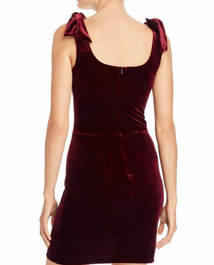 Aqua Velvet Bow-Detail Mini Dress