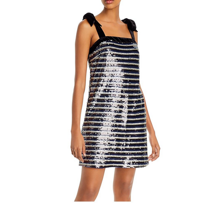 Aqua Sequined Striped Dress