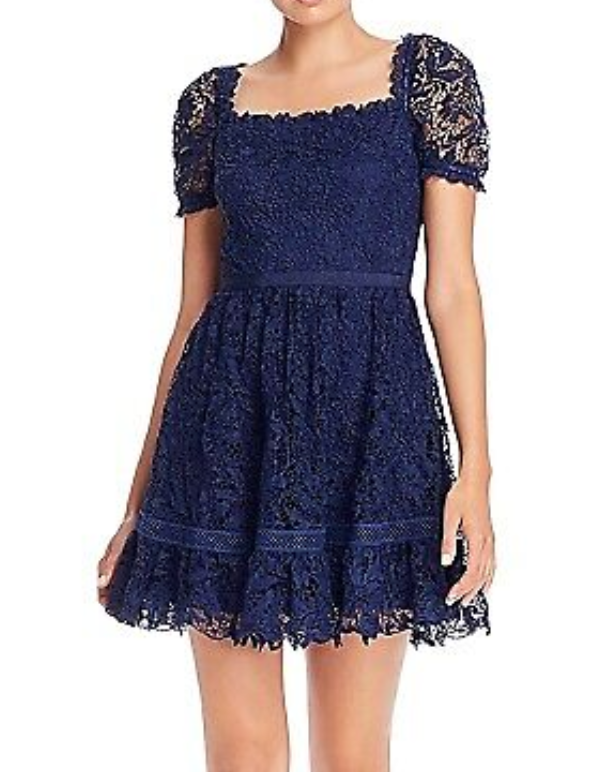 Aqua Square Neck Lace Mini Dress