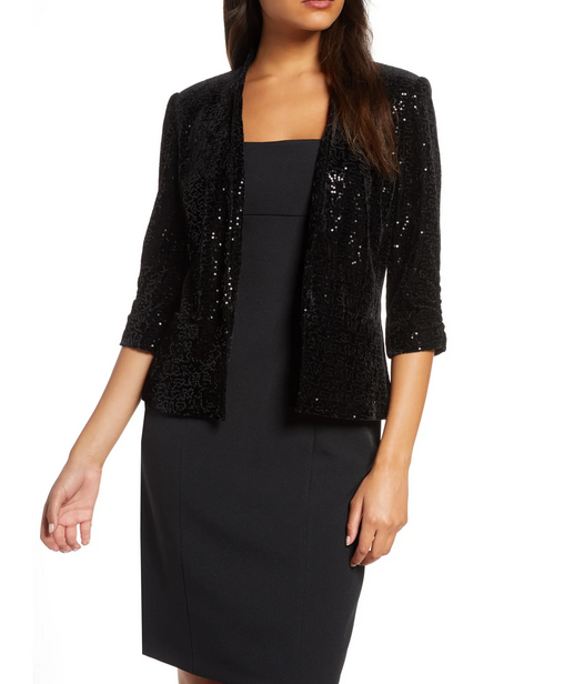 ELIZA J Sequin Ruched Sleeve Blazer