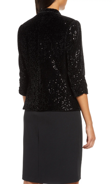 ELIZA J Sequin Ruched Sleeve Blazer