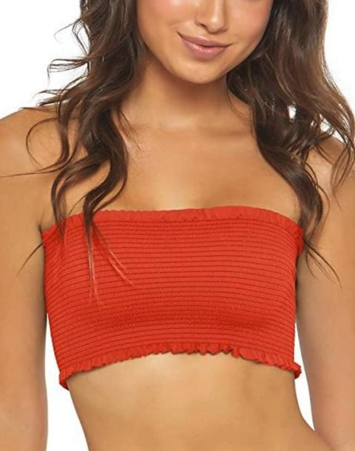 PilyQ Lust Reversible Smocked Lace-up Bandeau Bikini Top