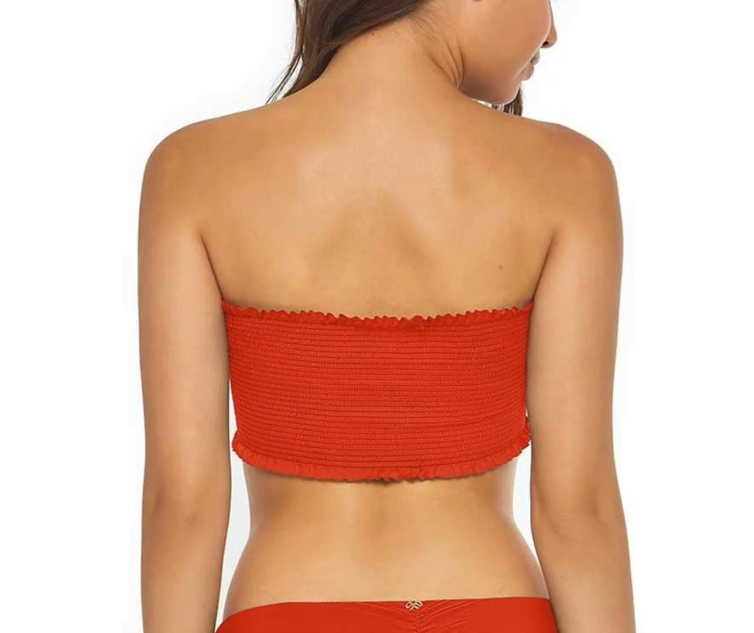 PilyQ Lust Reversible Smocked Lace-up Bandeau Bikini Top