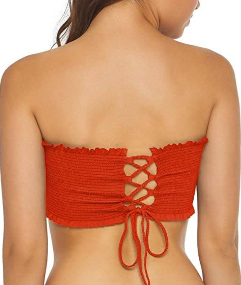 PilyQ Lust Reversible Smocked Lace-up Bandeau Bikini Top