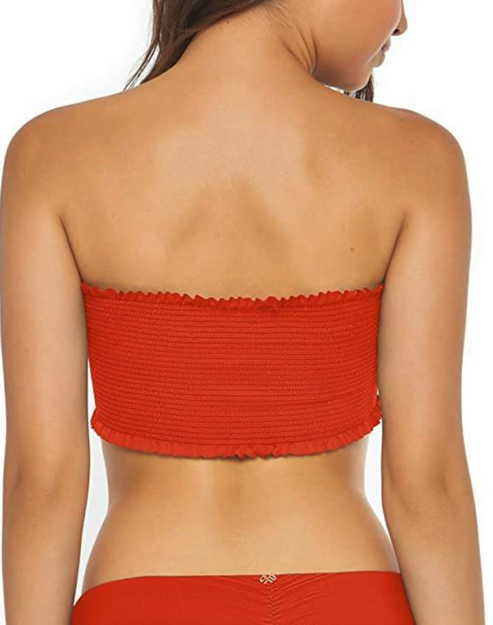 PilyQ Lust Reversible Smocked Lace-up Bandeau Bikini Top