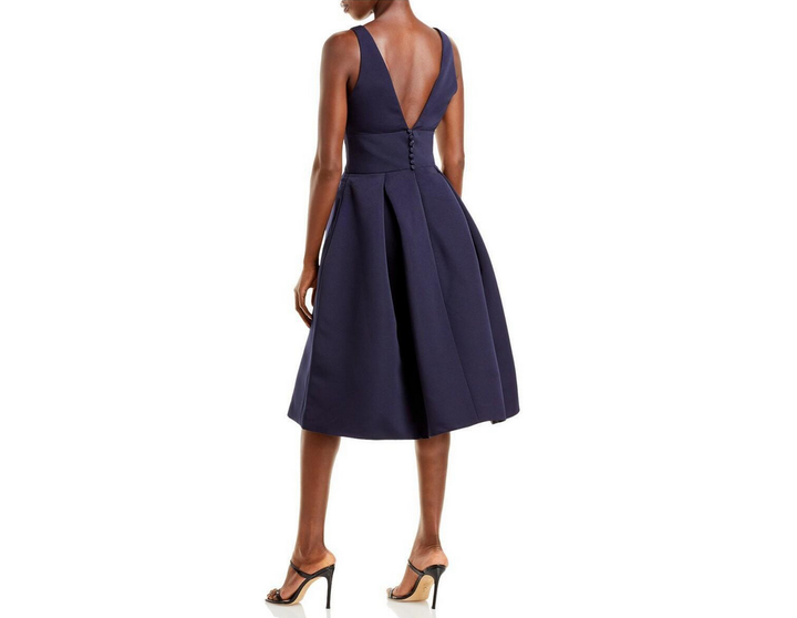 Amsale Faille V-Neck Fit-and-Flare Dress