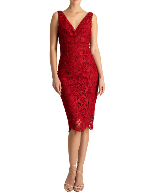 ML MONIQUE LHUILLIER Sleeveless Lace Midi Dress