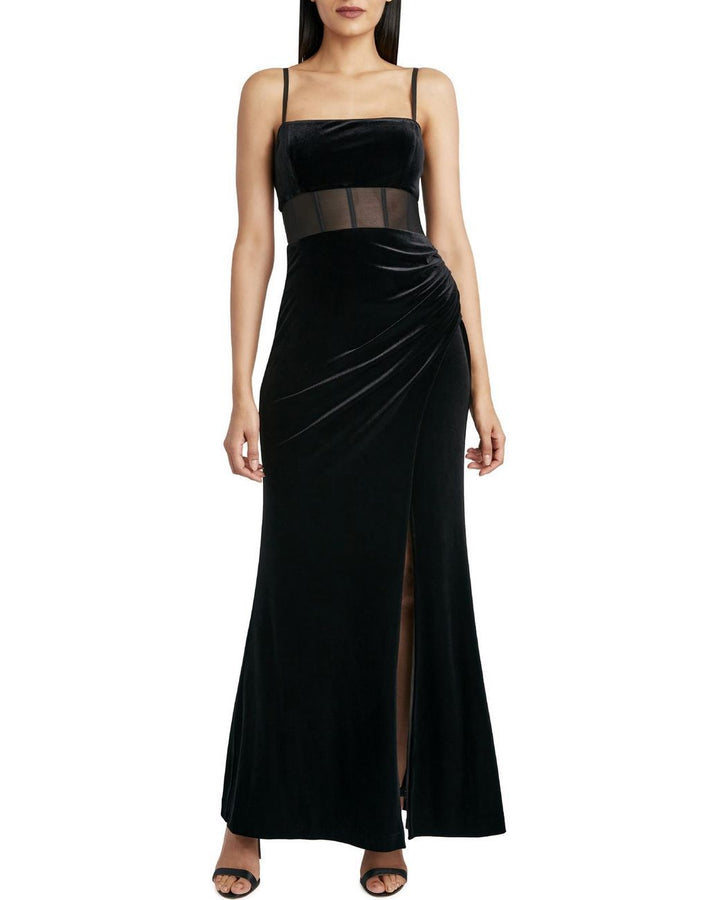 BCBGMAXAZRIA Sheer Waist Velvet Evening Gown