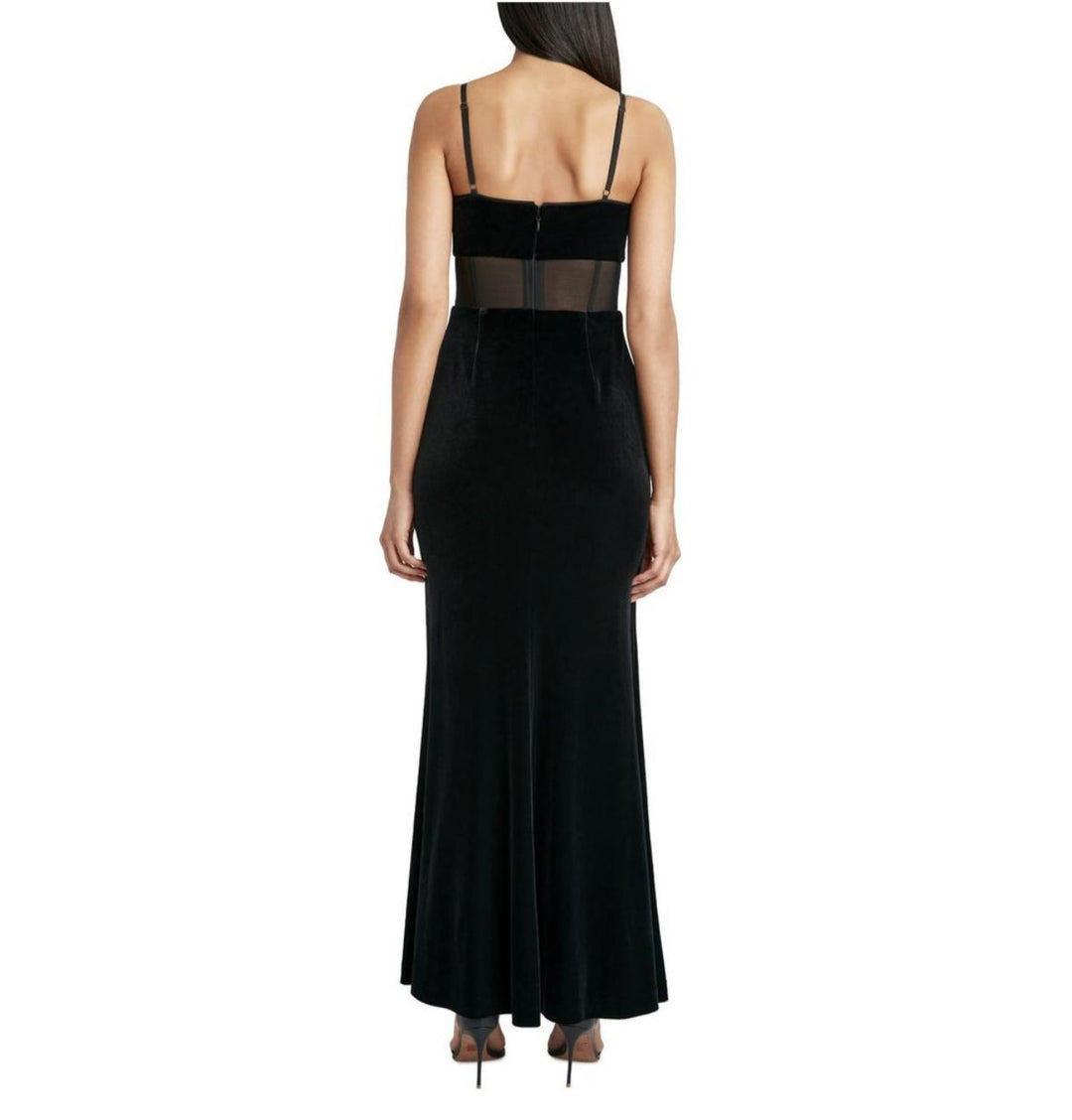 BCBGMAXAZRIA Sheer Waist Velvet Evening Gown