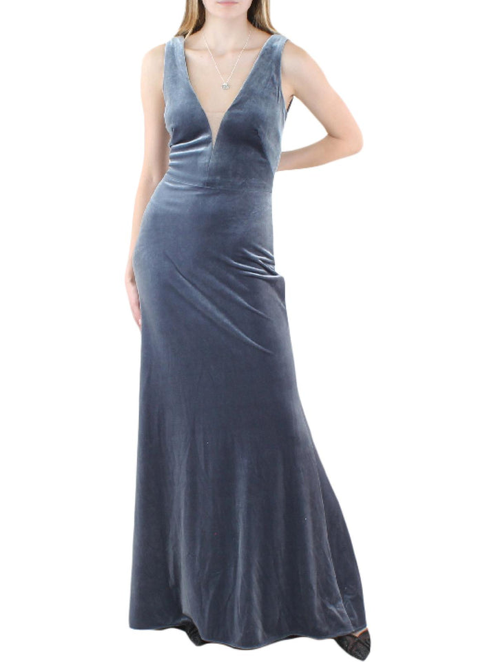 AQUA Deep V-Neck Velvet Gown