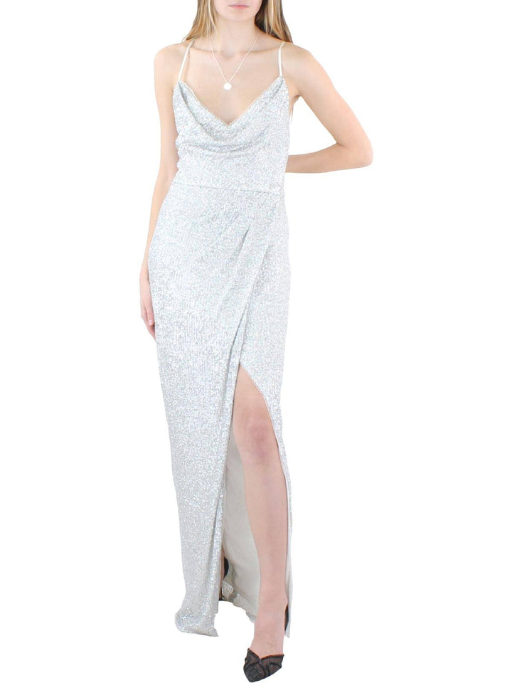 Aidan Mattox Cowl Neck Sequin Knit Column Gown