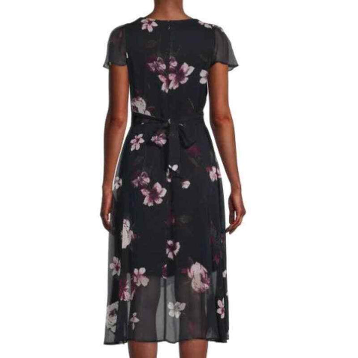 DKNY Floral Flutter Sleeve Faux Wrap Dress