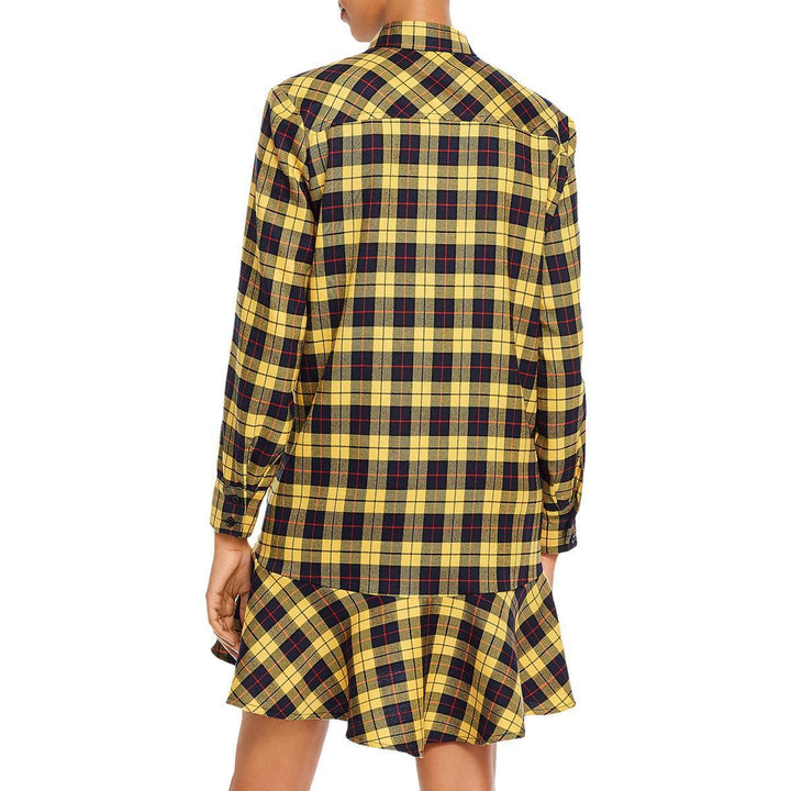 AQUA Ruffled Plaid Shirt Dress