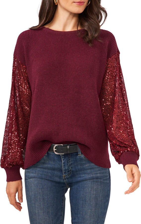 Vince Camuto Sequin-Sleeve Sweater