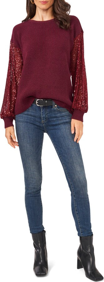 Vince Camuto Sequin-Sleeve Sweater